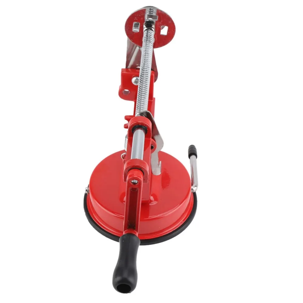 Alloy Stainless Steel Rubber Spiral Potato Cutter Red + Silver Hand Crank Curly Fries Cutter Manual Suction Base
