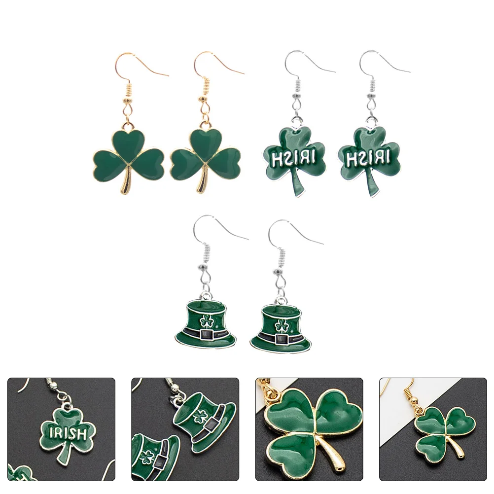 

3 Pairs Clover Earrings Festival Accessories St Patrick Day Delicate Jewelry Ear Rings Women Ear Decor Popular