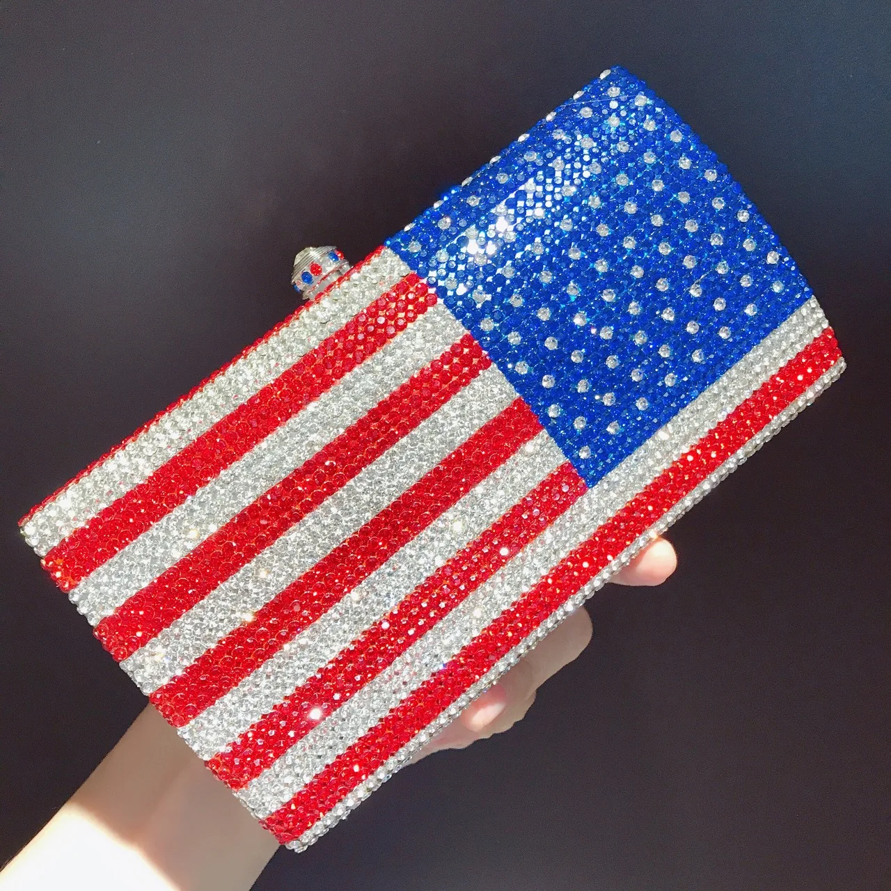 

XIYUAN American Flag Bridal Wedding Party Gems Evening Bags Women Stones Clutch Purse Rhinestones Clutches Bags For Lady Purses
