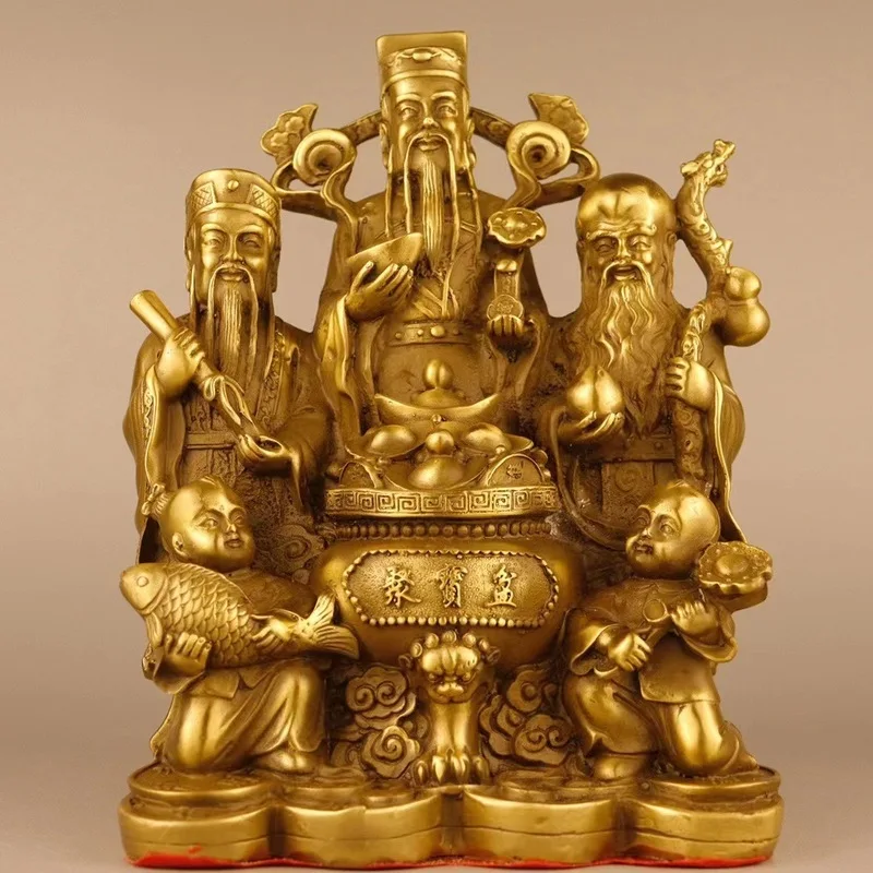 Bronze statues of the Three Immortals of Fortune, Wealth, and Longevity, Five-Way God of Wealth statue, bronze statue of Fortune