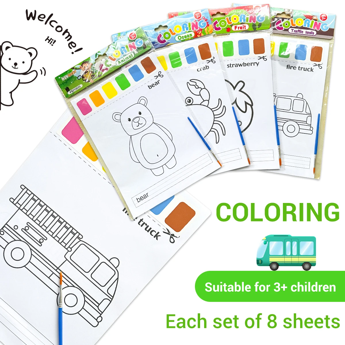 Children's Watercolor Coloring Book Let The baby Free To Create Cute Illustrations Built-in Watercolor Paint pens Children Gifts