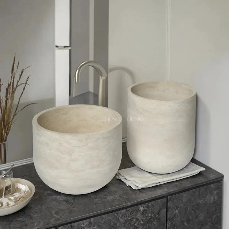 

Custom Natural Travertine Marble Bathroom Furniture Outdoor Gym Wash Basin Countertop for Hotel Villas Apartment