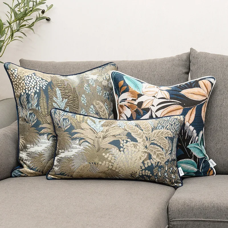 Modern Tropical Plant Jacquard Cushion Cover Luxurious Chenille Embroidered Pillow Cover Living Room Bedroom with Pillowcases