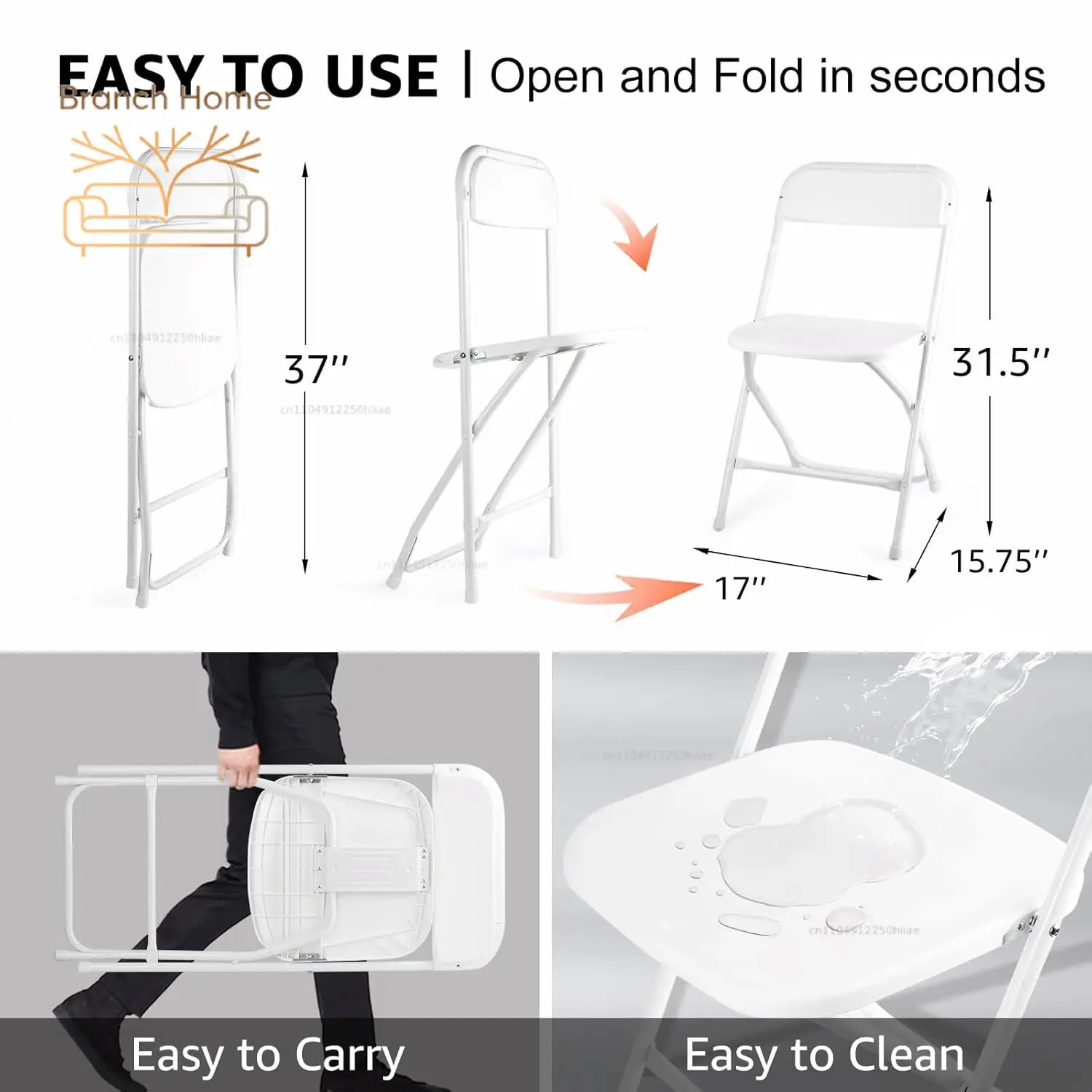 10 pack White Folding Chairs, Portable Stackable Commercial Foldable Chair, Indoor Outdoor Plastic Folding Chair, Customized