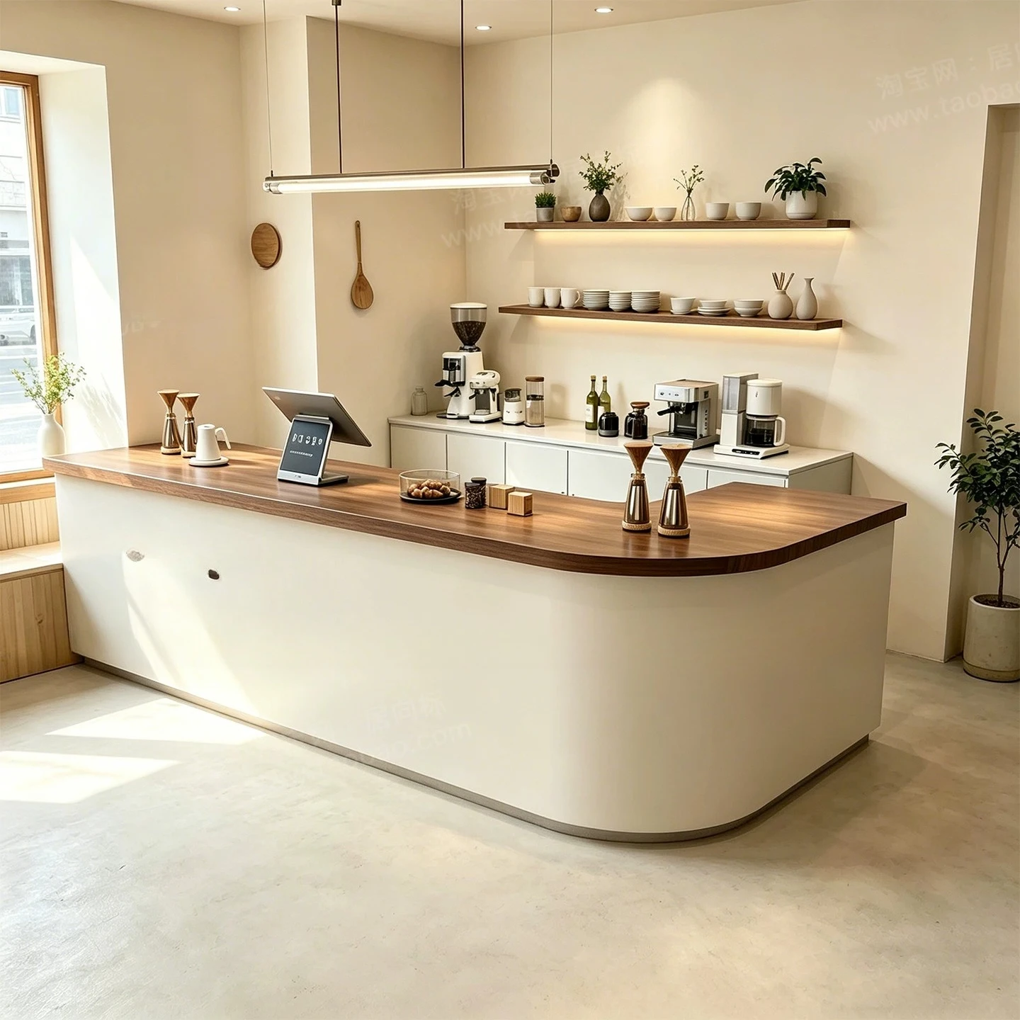 Light luxury high-end corner cafe bar table checkout page curved baking milk tea shop front desk
