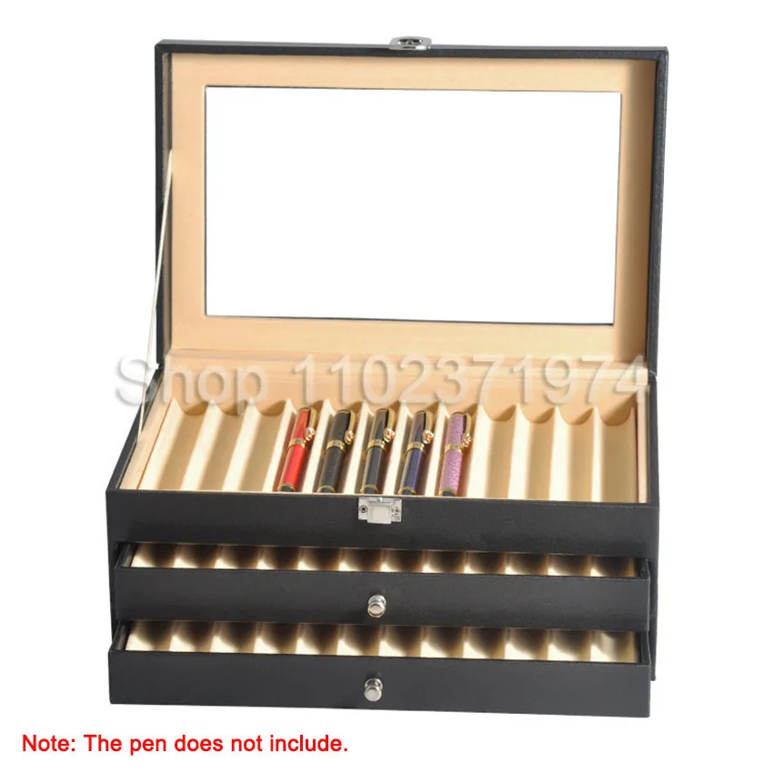 36-Flots Stift-Display-Box, Retro-Federmäppchen, Organizer-Box, Glasfenster, Stift-Vitrine, Aufbewahrungsbox, Stift-Sammlung, Display