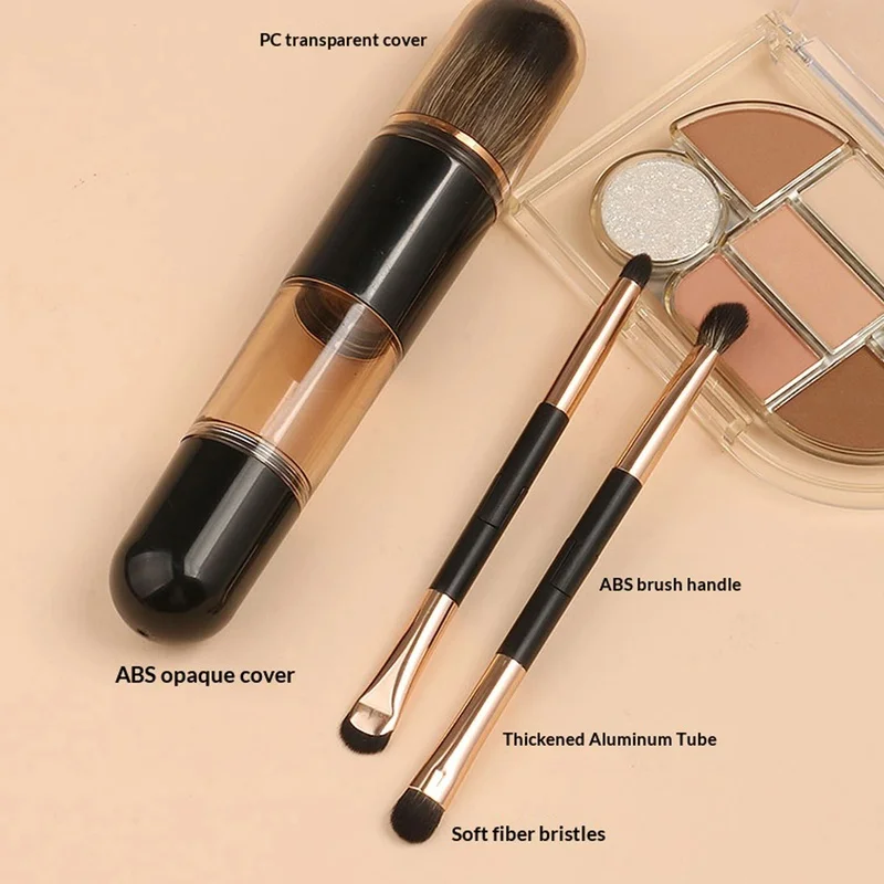 6-in-1 Double Sided Makeup Brush Kit Retractable Portable Mini Travel Cosmetic Brush Eco-Friendly Vegan Synthetic Bristles