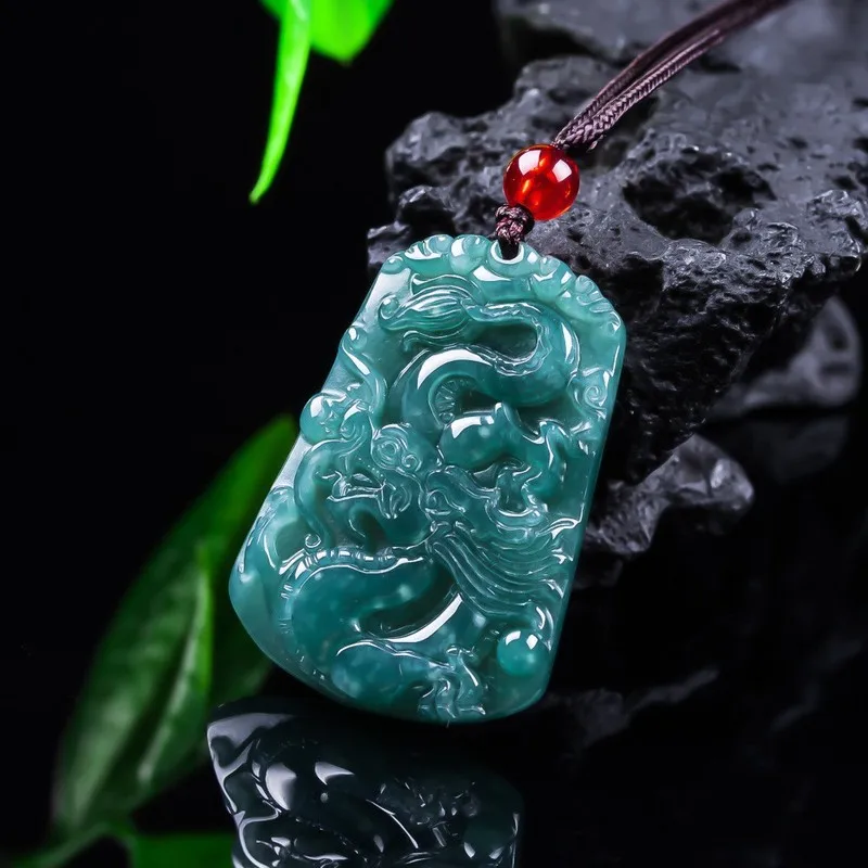Jadeite Blue Water Ice Type Pendant, Zodiac Dragon Ornament, Jewelry, Jade Crafts