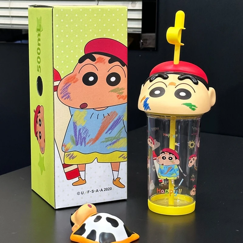 Kawaii 500Ml Crayon Shin-Chan Boochan Cartoon Straw Cup Cute Big Head Tritan Material Portable Birthday Gift for Boys and Girls