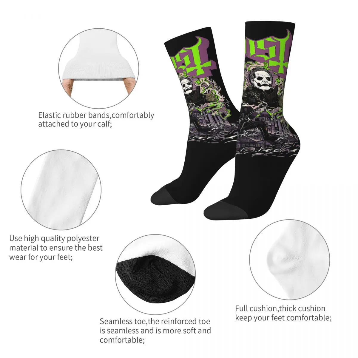 Harajuku Ghost Band Skateboard Socks Polyester Long Socks for Women Men Breathable