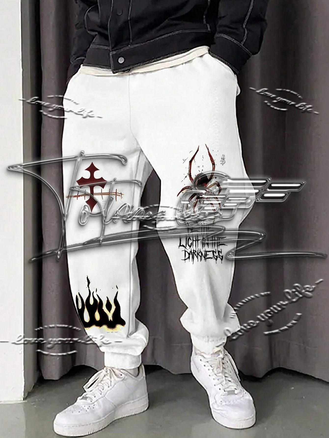 

Goth Pantalons De Survêtement Décontractés Pour Hommes Avec Imprimé Croix Et Araignée, Parfaits Pour Le Printemps и L'été