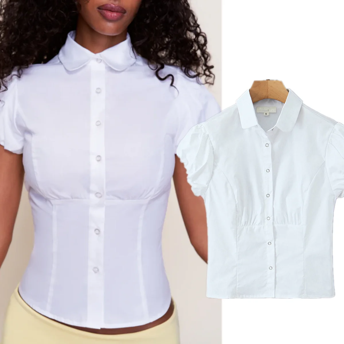 

Jenny&Dave 2026 Summer Slim Fit Shirt French Vintage Puff Sleeve White Shirt Cotton Shirts & Blouses Women's Clothes Shirts Tops