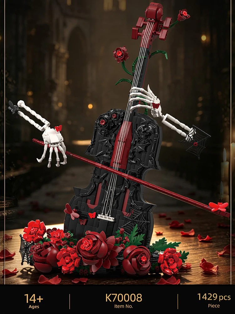 Idea Rote Rose Baustein „Lost Rhyme Chord Song“ Cello Lernspielzeug Skeletthand Konstruktionsbaustein-Sammlung für Geschenke – Detail 1