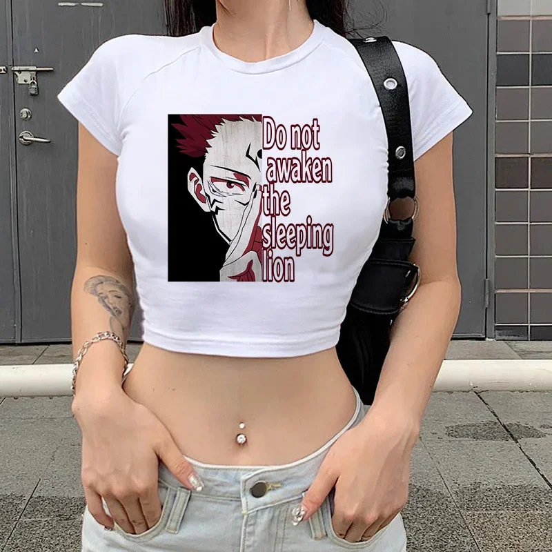 Camiseta de Anime japonés Jujutsu Kaisen camiseta para mujer Tops cortos Gojo Satoru camisetas gráficas Yuji Itadori camiseta