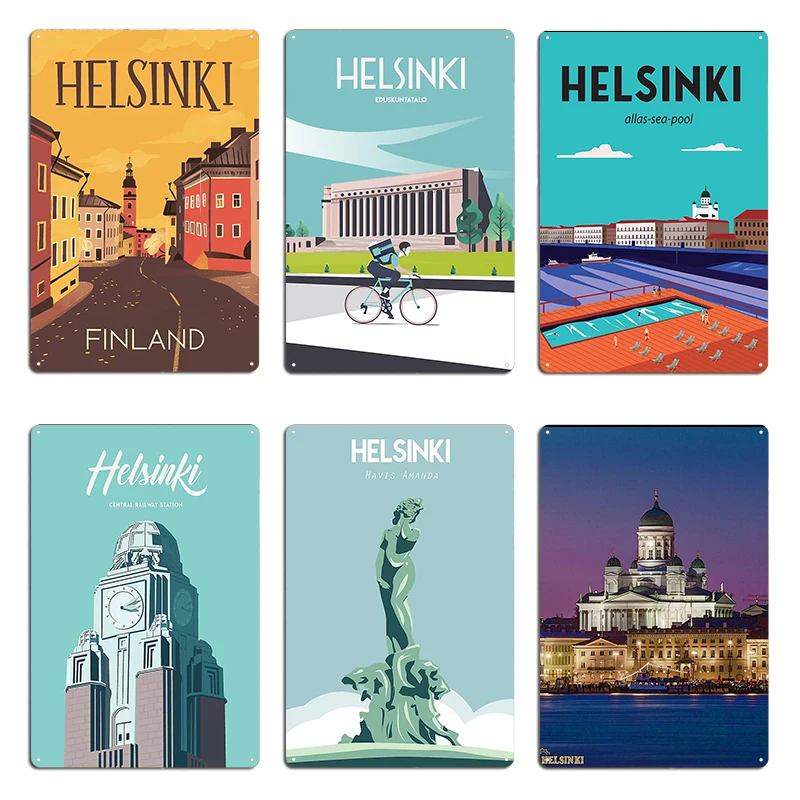 Helsinki Finland City church travel Illustration Helsinki Parlament Finland Metal Wall Custom Printed Classic Tin Sign Poster