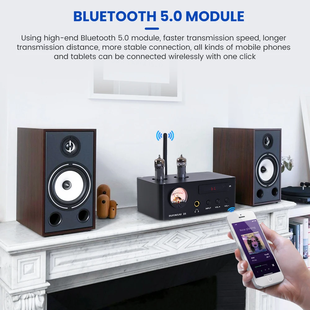 PJ.MIAOLAI-amplificador de potencia de tubo para el hogar, dispositivo con Bluetooth 5,0, HiFi 6K4, con medidor de VU, reproducción de disco U, 80W x 2, MA12070