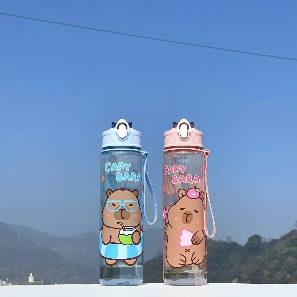 

800ml Capybara Water Bottles Cute Large Capacity Transparent Plastic Cup Cartoon with Lid Straw Capybara Drinking Bottle