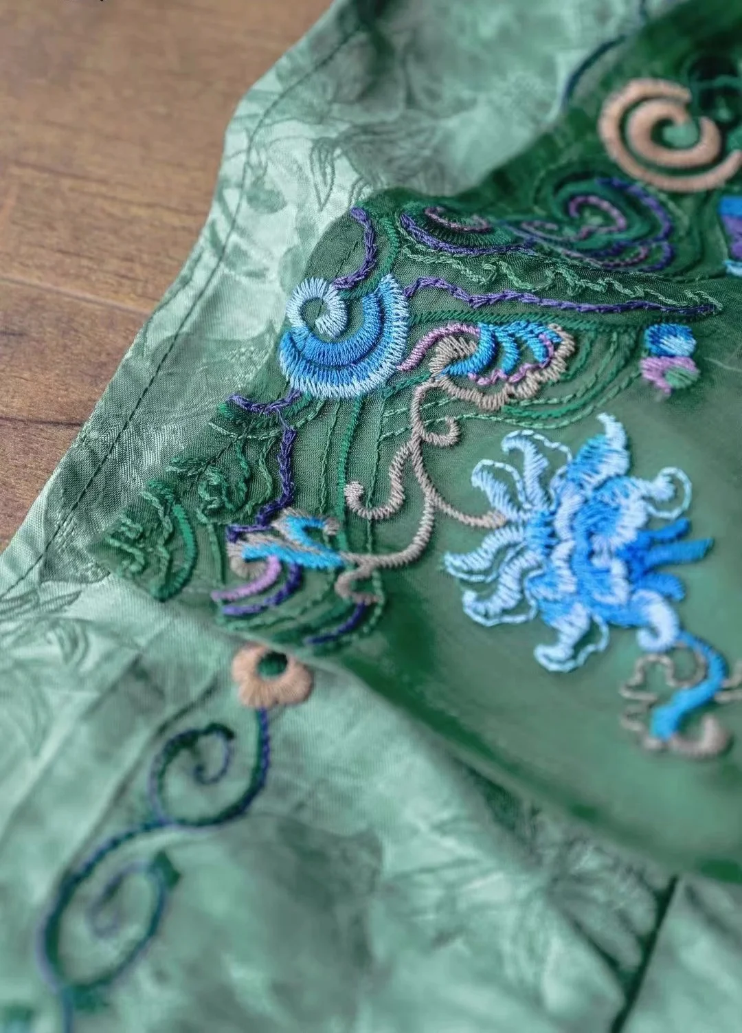 Luxury Jacquard Skirts Green rayon A-LINE long skirt Chinese style embroidery loose elastic waist Vintage Summer skirts