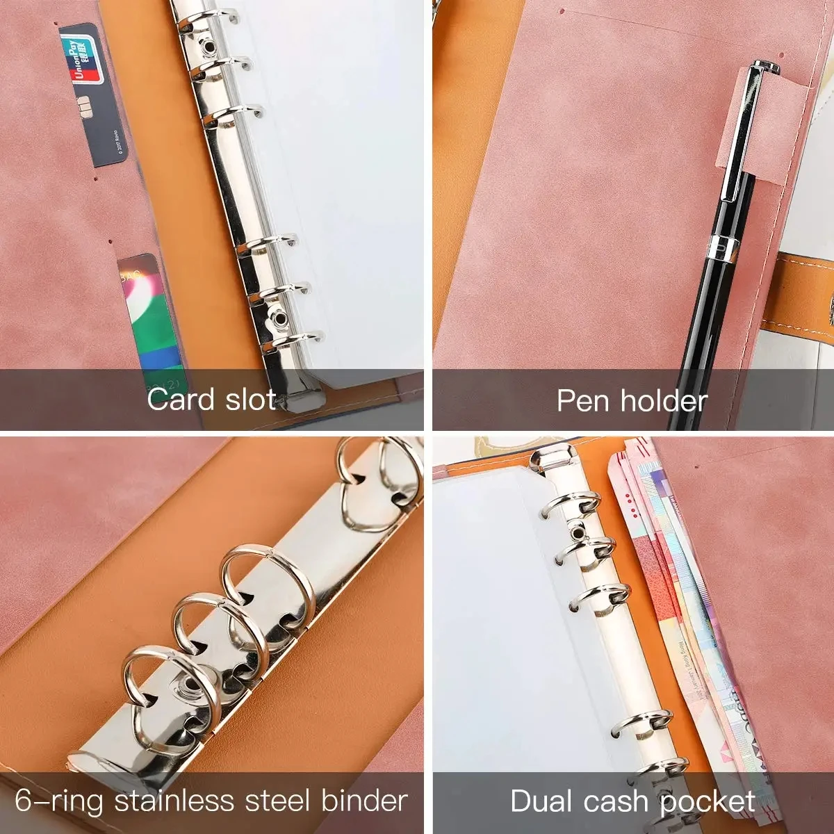 2024 Budget Binder A6 PU Leather Notebook Cash Envelopes System Set Clip-On Binder Pockets For Money Saving Bill Organizer Gifts