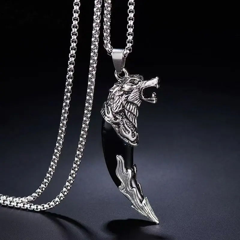 Wolf Tooth Necklace Power Man Choker Jungle Wild Accessories Black Teeth Pendant Fashion Wolverine