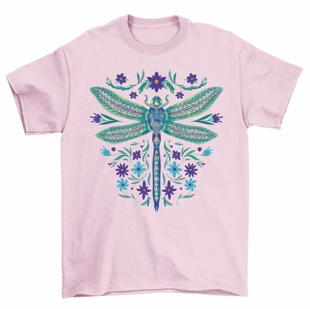 Beautiful Dragonfly Intricate Floral Cute T-Shirt Men Women UnisexY2K Summer Short Sleeves