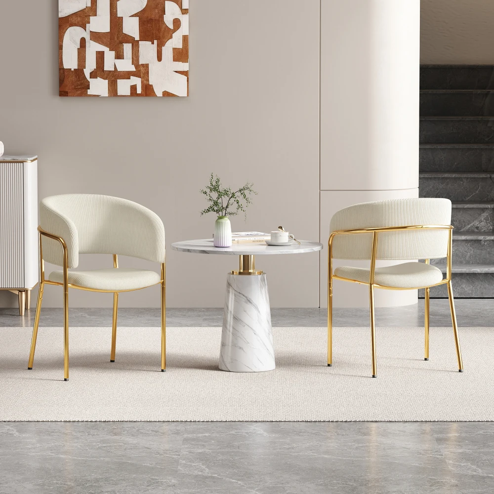Set aus 2 beigen Cord-Esszimmerstühlen mit ergonomisch geschwungener Rückenlehne, Massivholzrahmen, schrägen Beinen, verstellbaren rutschfesten Füßen, gepolsterter Beistellstuhl für Esszimmer,