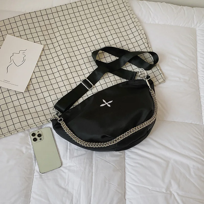Embroidered Cross Nylon Oxford Cloth Large Capacity Chain Bag Women's Summer Single Shoulder Messenger Bag Cloth Bag For Women