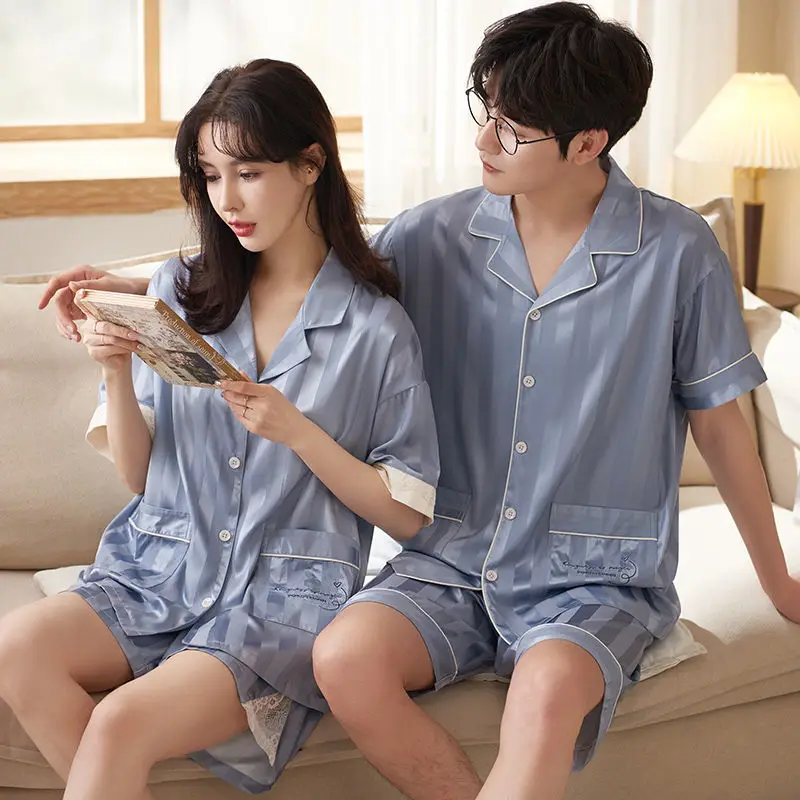 Couple Pajamas Pajamas for Women Summer Ice Silk Thin Section Short-sleeved Cute Men\'s Home Underwear Clothing Two-piece Suit