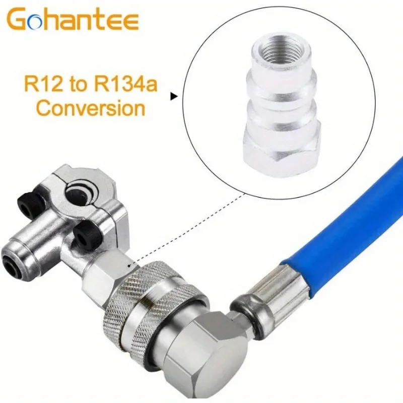 R-12 To R-134a Retrofit Valve 7/16 Low Side Port Adapter with Blue Dust AC Cap Universal for Air Conditioning Systems