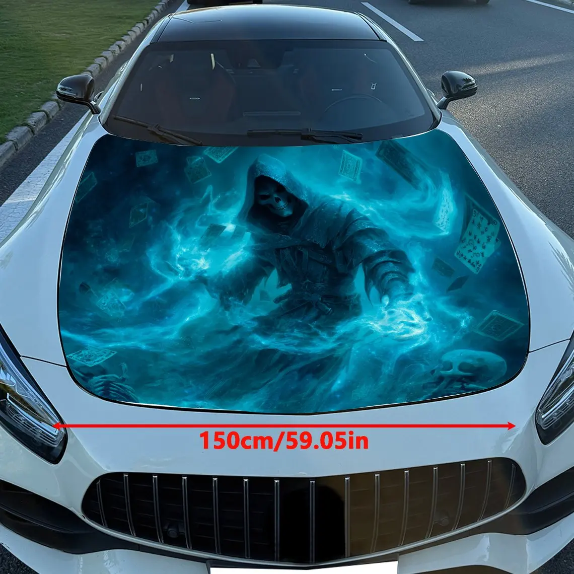Skeleton Cloak Car Hood Sticker PVC Self Waterproof Stick, Striking Auto Exterior Accessories Decor Protect Gift for Car Lover