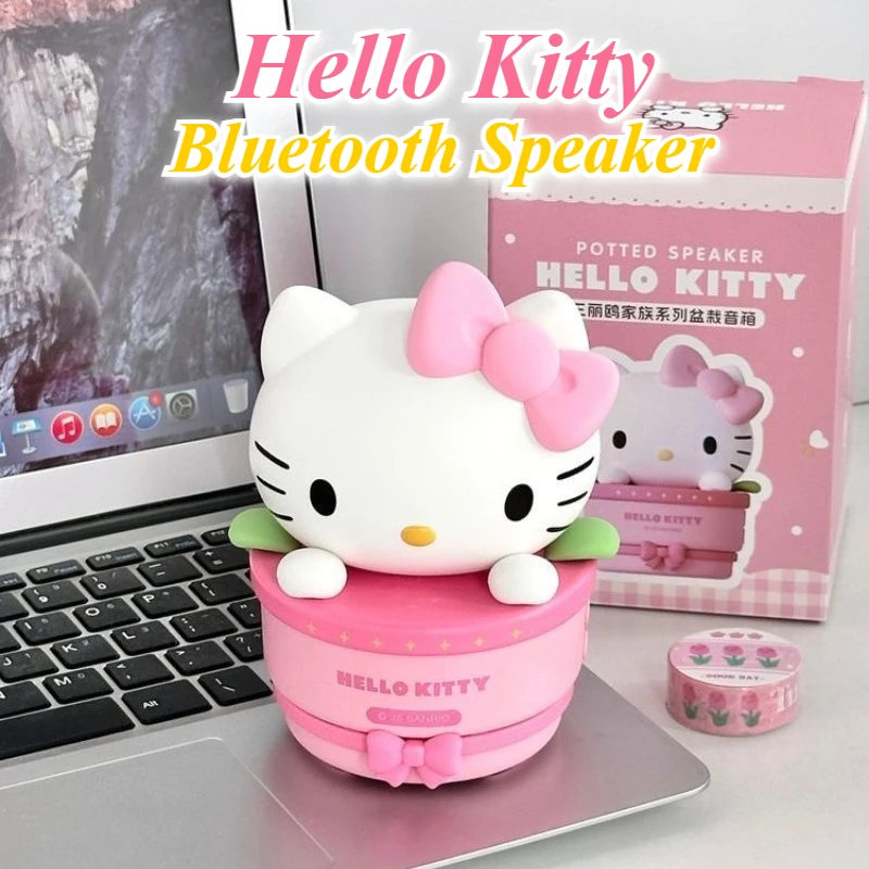 

Kawaii Potted Plant Hello Kitty Mini Bluetooth Speaker Cartoon Anime Character Hello Kitty Styling Ornament Audio Female Gift
