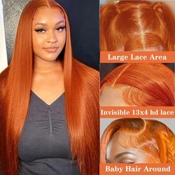 Lumiere Ginger Orange Straight Lace Front Wigs 13x4 Lace Frontal Human Hair Wig 30 32 Inch Ginger Color Glueless Wig Pre Plucked