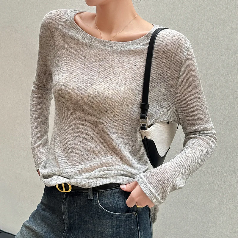 Summer Fashion Thin Sunscreen Linen Loose Knitted Blouse Women's Long Sleeve T-Shirt