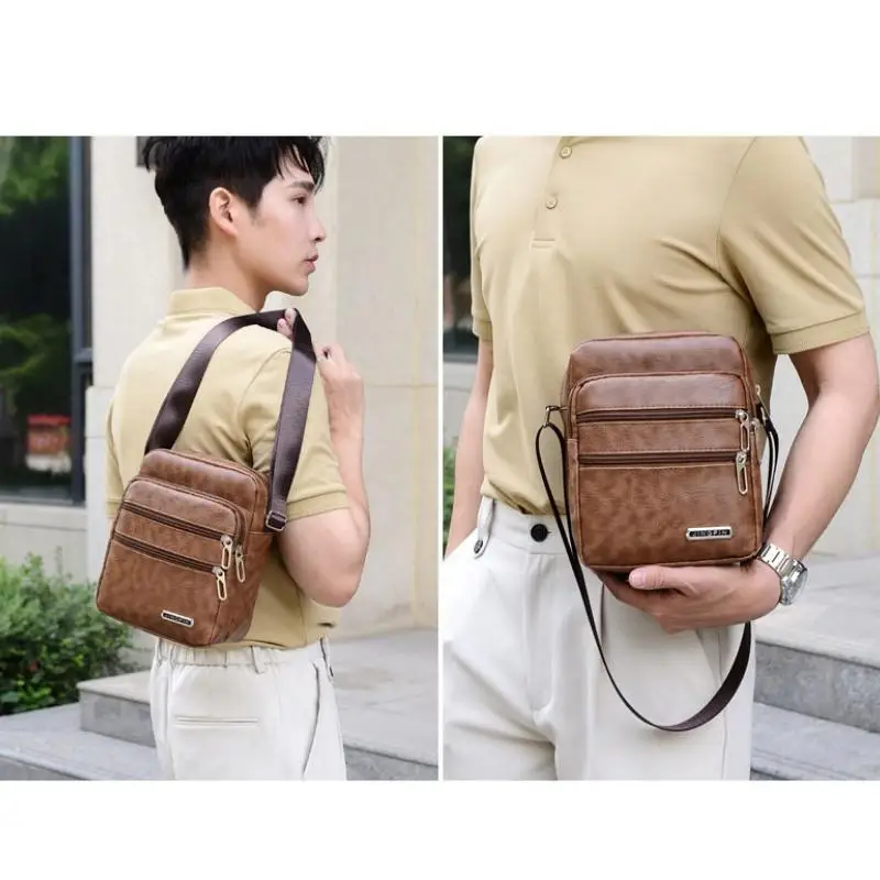 PU Leder männer Umhängetasche Retro Multi-Schicht Große-kapazität männer Umhängetasche Schulter Tasche Mann Handtasche reise Rucksack – Detail 10