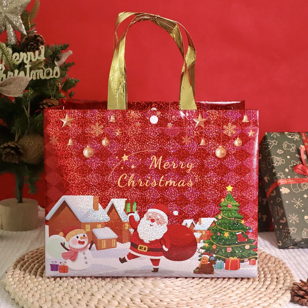Non-woven Christmas Tote Bag Santa Snowman Xmas Tree Candy Gift Bag Xmas New Year Gift Packaging Bag Large Capacity Shopping Bag