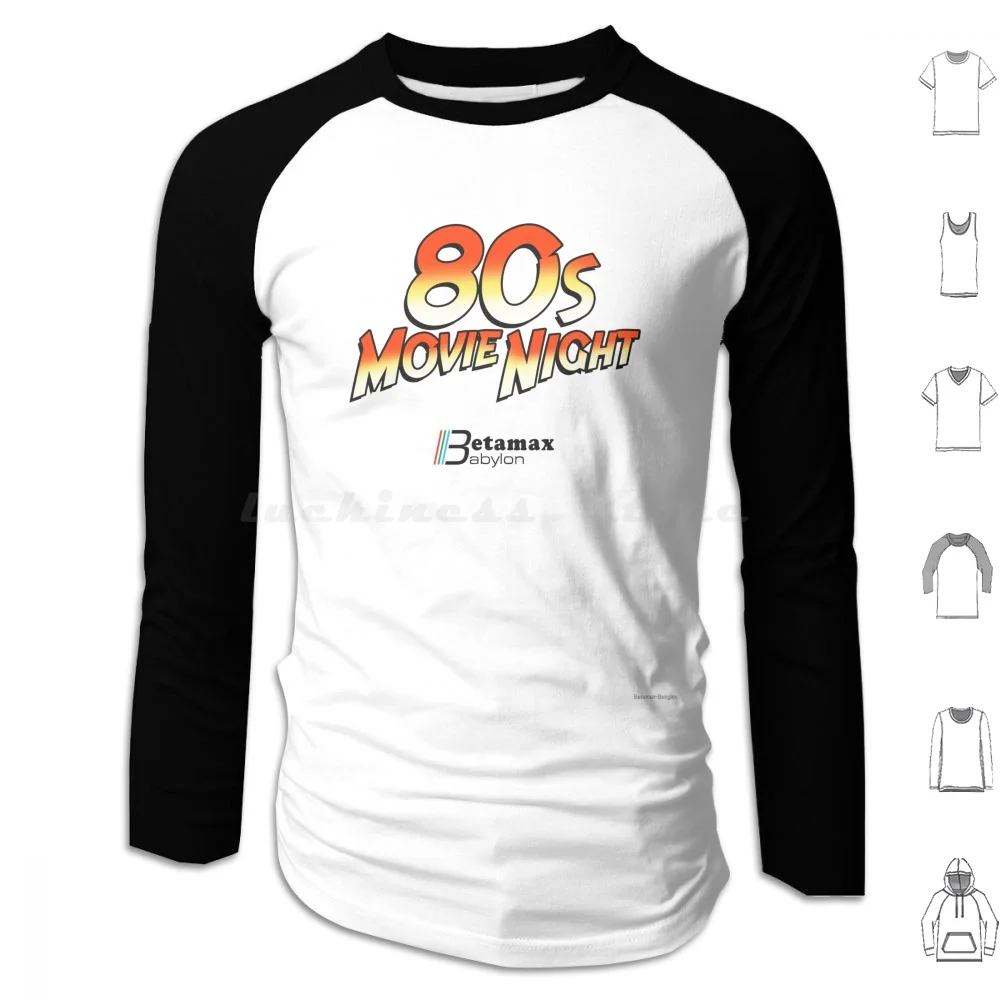 Película de los años 80 Película de acción nocturna Logo Sudadera con capucha Algodón Manga larga Películas de acción de los años 80 Cine retro Película de acción Betamax Babylon