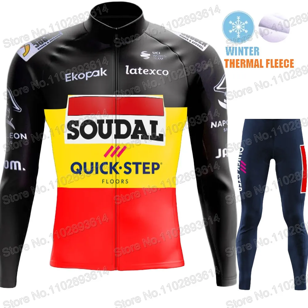 Soudal Quick Step 2023 Team Belgium Cycling Jersey Set Long Sleeve Cycling Clothing Road Race Bike Jacket Suit MTB Ropa Maillot