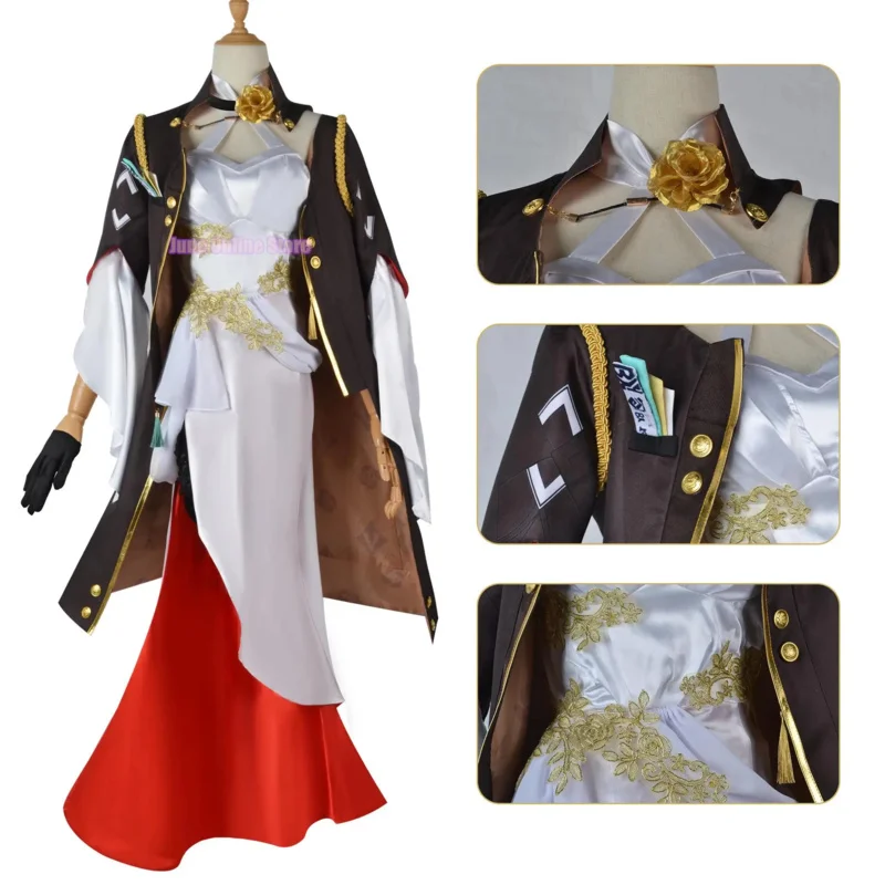 AIAI 2025Honkai Star Rail Game Honkai Himeko Cosplay Costume Sexy Evening Dress For Woman Red Buckle Cospaly Wig