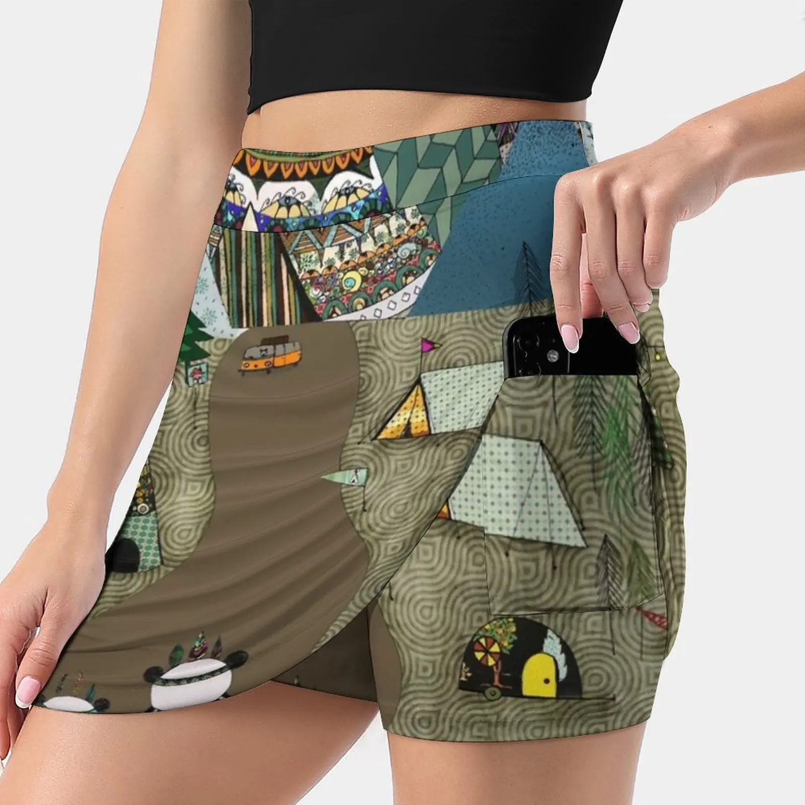 Camping Is The Answer Women's skirt Aesthetic skirts New Fashion Short Skirts Panda Pandas Gazing Cute Bear Bears Cuddle Mood