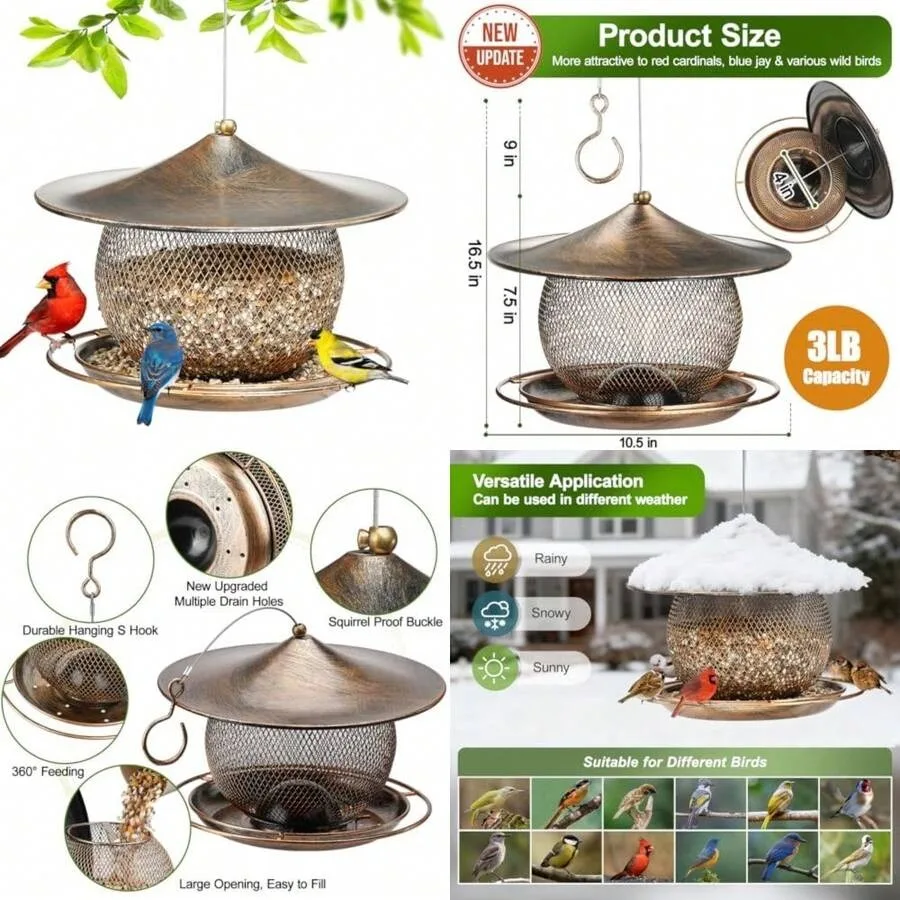 【New style】LBTING Bird Feeder For Outside Squirrel Proof Wild Bird Feeder Metal Bird Feeders For Hanging Outdoors Garden Yard R