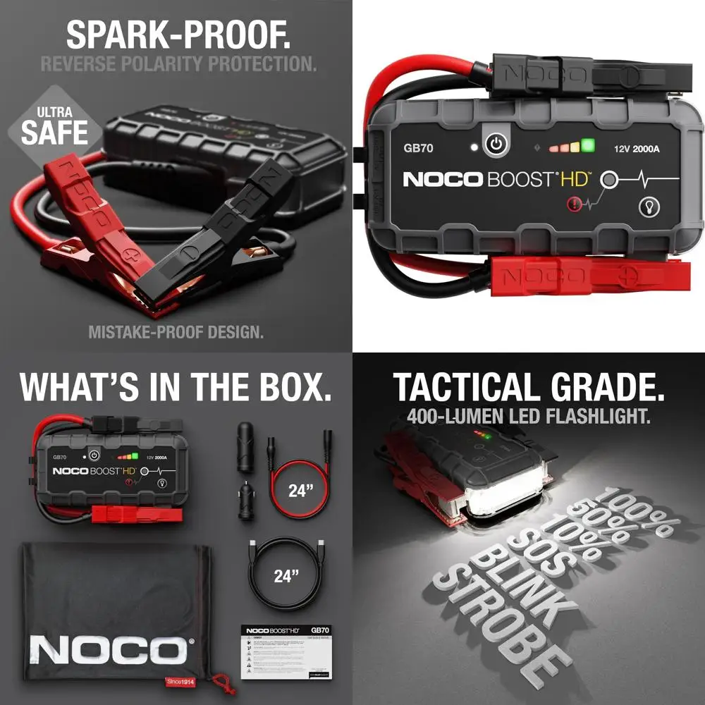 

Boost GB70: УльтраSafe Jump Starter 2000A — усилитель литиевой батареи 12 В, портативный блок для прыжков, внешний аккумулятор и перемычки — для