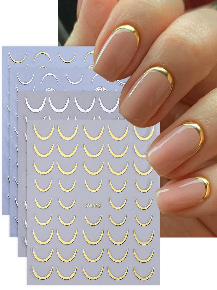 2/4 Stuks Crescent Moon Nail Stickers Zelfklevende Franse Glimlach Gestreepte Lijn Ontwerp Nail Decals Sliders Diy Elegante manicure Decor - afbeelding 2