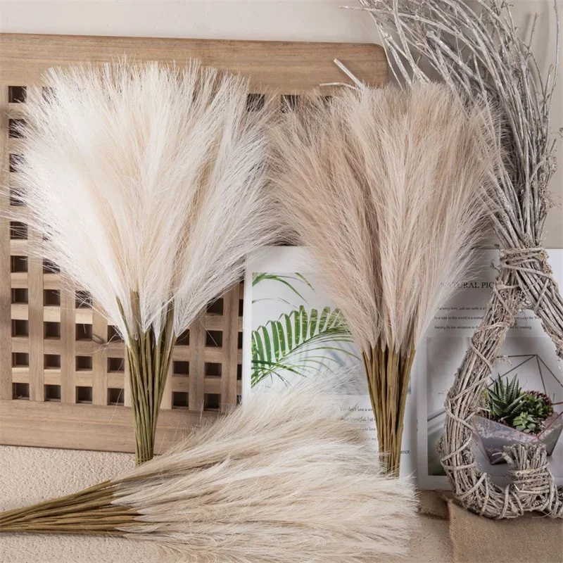 55CM 10PCS Fluffy Pampas Grass Boho Decor Flower Fake Plant Reed for Wedding Party Christmas Home Decoration Artificial Flowers