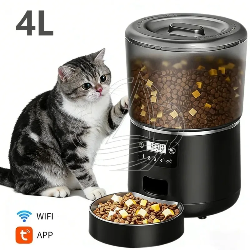WiFi Smart Pet Feeder, APP Control Timing Ration Dispenser, Stainless Steel Bowl for Cats Dogs
