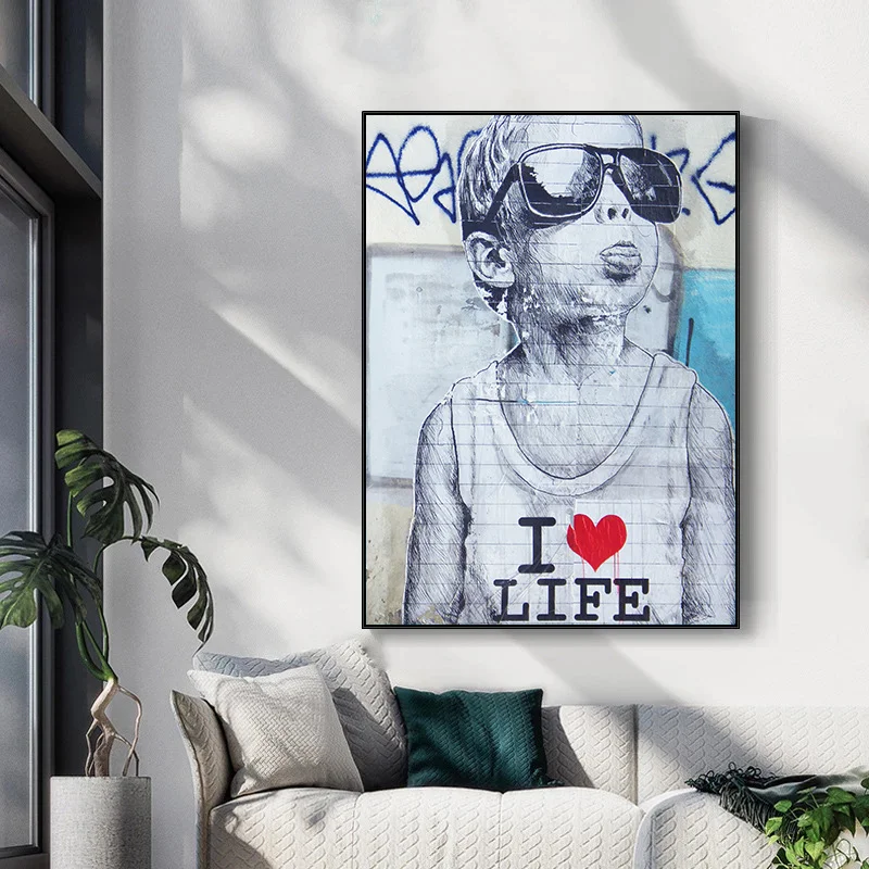 Modern Abstract Street Art Funny Portrait Canvas Painting Print Poster Banksy Graffiti Wall Art for Living Room Decor Aesthetic