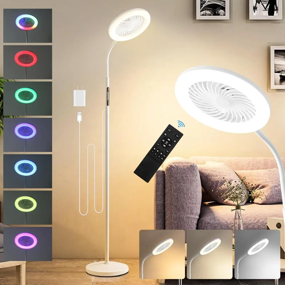 RGB Standing Fans with Lights and Remote, Adjustable Height Standing Pedestal 2 in 1 Floor Fan Lamp, LED Fan Light