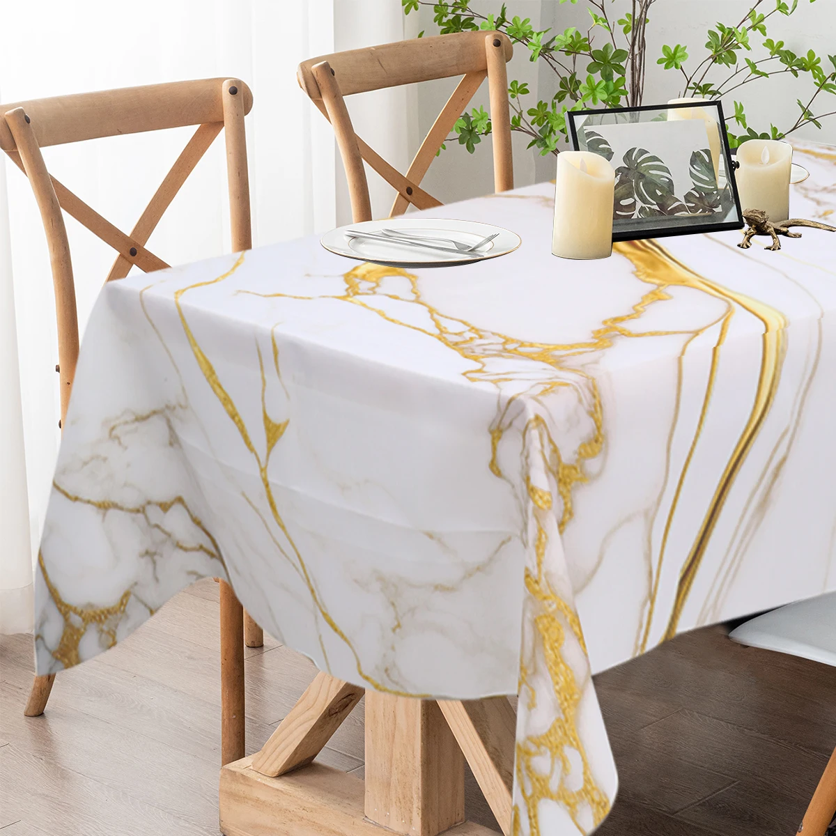 1pc Black Gold Marble Rectangular Tablecloth Blue White Waterproof Dining Table Cover for Dining Table and Wedding Decor
