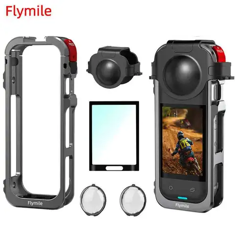 Flymile X5 Cage Metal Protective Case for Insta360 X5 Accessories Camera Aluminum Alloy Frame Cage with Silicone Lens Cover