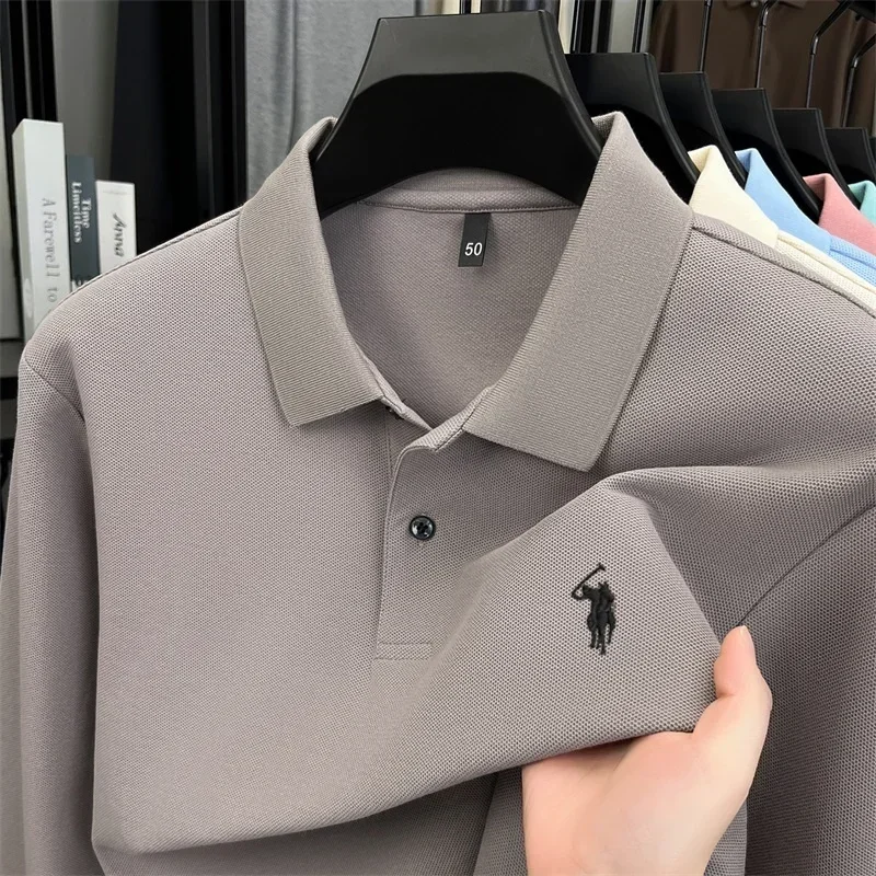 100% reine Baumwolle, hochwertiges Marken-Poloshirt für Herren mit langen Ärmeln, modisches Luxus-Golfshirt mit Stickerei für Herbst und Winter, lässiges T-Shirt. – Detail 3