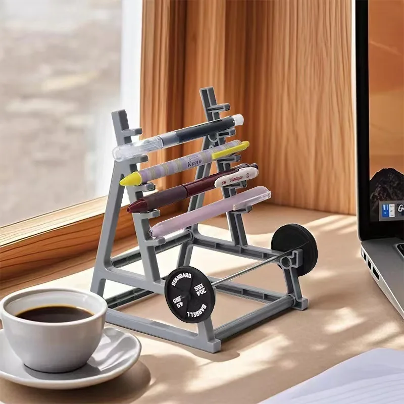 

Whimsical Squat Rack Pen Holder Mini Barbell Creative Desk Organizer FitnessThemed Stationery Storage with Gym Equipment Design